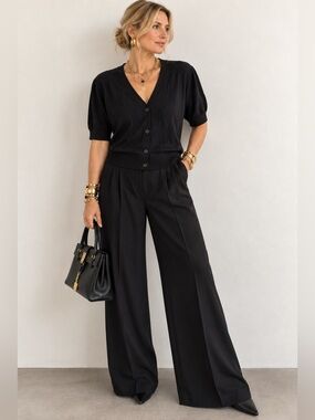 NWT Arach & Cloz Black Textured Short Sleeve V-Neck Cardigan XXL